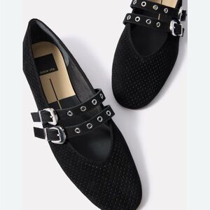 Dolce Vita Black Perforated Double-Buckle Mary Jane Flats